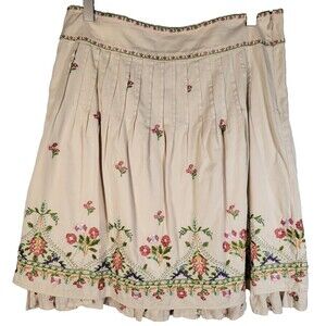 Anthropologie Viola Skirt Size 6 Embroidered Floral Flowers Ruffle Lined